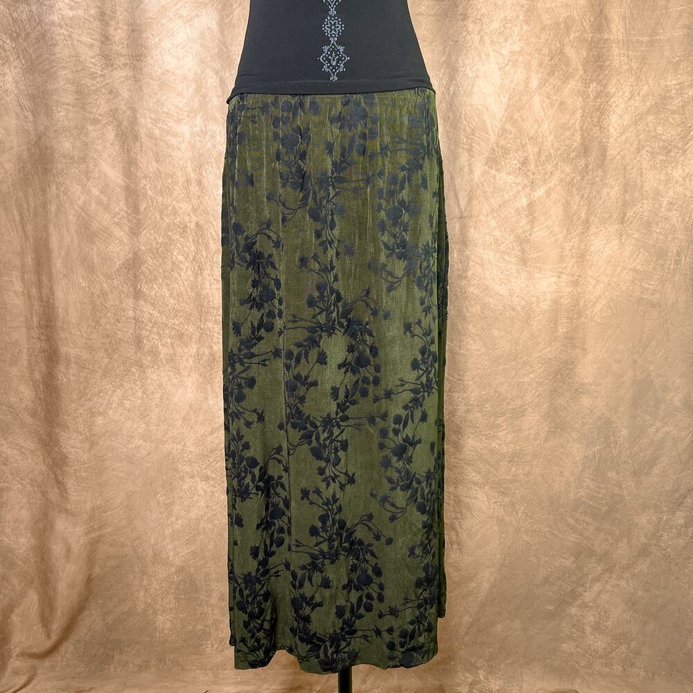 Floral Whimsigoth Maxi Skirt Green Black Vintage 90s Fairy Grunge Goth Fall
